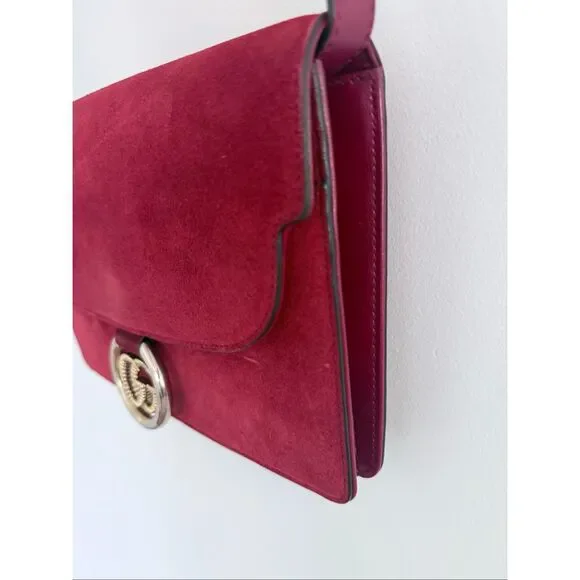 Gucci Logo Suede Flap GG Ring Logo Torchon Crossbody Bag Red Women's OS